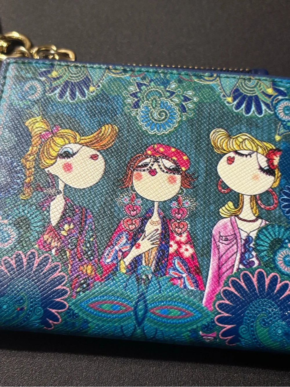 Blue Girls Night Out Sisterhood Friends Trio Zip Card Wallet with Keyring Retro‎